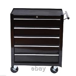 Armoire de rangement à outils en acier à 5 tiroirs verrouillable avec roues et poignée garage noire
