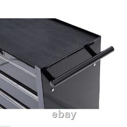 Armoire de rangement à outils en acier à 5 tiroirs verrouillable avec roues et poignée garage noire