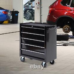 Armoire de rangement à outils en acier à 5 tiroirs verrouillable avec roues et poignée garage noire