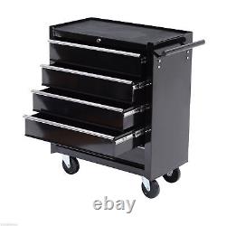 Armoire de rangement à outils en acier à 5 tiroirs verrouillable avec roues et poignée garage noire