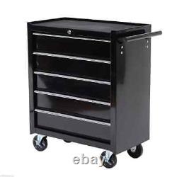 Armoire de rangement à outils en acier à 5 tiroirs, verrouillable avec roues, poignée, 2 clés, garage Armoire de rangement à outils en acier à 5 tiroirs, verrouillable avec roues, poignée, 2 clés, garage