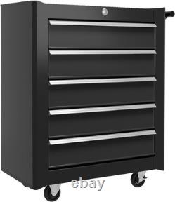 Armoire de rangement à outils en acier à 5 tiroirs, verrouillable, avec roulettes, poignée et 2 clés pour garage