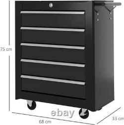 Armoire de rangement à outils en acier à 5 tiroirs, verrouillable, avec roulettes, poignée et 2 clés pour garage