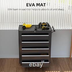 Armoire de rangement à outils en acier à 5 tiroirs, verrouillable, avec roulettes, poignée et 2 clés pour garage