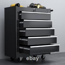 Armoire de rangement à outils en acier à 5 tiroirs, verrouillable, avec roulettes, poignée et 2 clés pour garage
