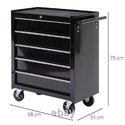 Armoire de rangement à outils en acier robuste à 5 tiroirs avec roues et verrou pour garage
