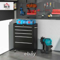 Armoire de rangement à outils en acier verrouillable à 5 tiroirs avec roulettes, poignée et 2 clés