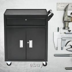 Armoire de rangement d'outils à roulettes avec 2 portes et 1 tiroir pour garage, atelier ou chariots d'équipement.