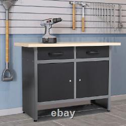 Armoire de rangement d'outils d'atelier avec 2 tiroirs et établi pour garage au Royaume-Uni