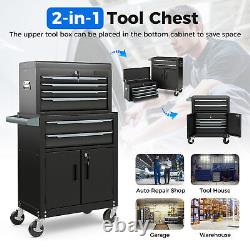 Armoire de rangement d'outils de garage 2-en-1 avec 6 tiroirs et chariot roulant avec roues et crochets