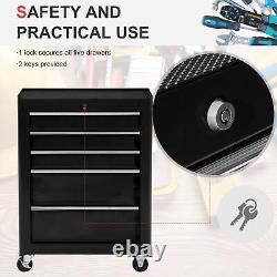 Armoire de rangement d'outils en acier verrouillable à 5 tiroirs HOMCOM avec roues, poignée et 2 clés - noir