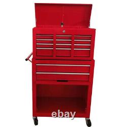 Armoire de rangement haute capacité de couleur rouge avec 8 tiroirs, roulettes et boîte à outils