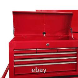 Armoire de rangement haute capacité de couleur rouge avec 8 tiroirs, roulettes et boîte à outils