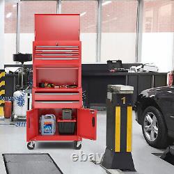 Armoire de rangement pour outils de garage 3 en 1 avec tiroirs 6 et chariot roulant avec roues et crochets.