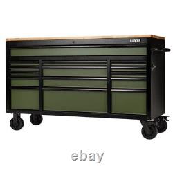 BUNKER Green Roller Tool Cabinet 15 Tiroirs Table de Travail 61 Plateau en Bois Draper 10368