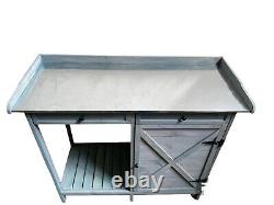 Banc de jardin en bois pour le rempotage et la plantation avec tiroirs à outils en gris