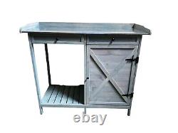 Banc de jardin en bois pour le rempotage et la plantation avec tiroirs à outils en gris