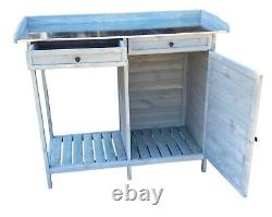 Banc de jardin en bois pour le rempotage et la plantation avec tiroirs à outils en gris