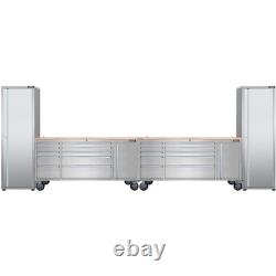 Banc de travail en acier inoxydable avec chariot à outils à roulettes et tiroirs Excel 20, avec 2 armoires hautes