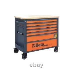 Beta RSC24AXLP 7 tiroirs Extra Long Wooden Top Cabinet Roll Cab Tool Box Orange <br/><br/>Translation: Beta RSC24AXLP 7 tiroirs armoire à roulettes avec dessus en bois extra longue boîte à outils orange