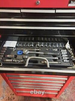 Boîte à outils US PRO TOOLS avec chariot à roulettes et tiroirs à roulement à billes rouge