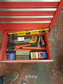Boîte à outils US PRO TOOLS avec chariot à roulettes et tiroirs à roulement à billes rouge