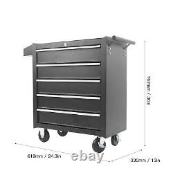 Boîte à outils à 5 tiroirs, coffre de rangement pour garage avec chariot, boîte à outils noire Royaume-Uni.