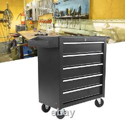 Boîte à outils à 5 tiroirs, coffre de rangement pour garage avec chariot, boîte à outils noire Royaume-Uni.