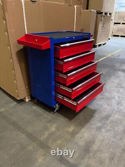 Boîte à outils à tiroirs roulante en acier bleu et rouge Us Pro Tools