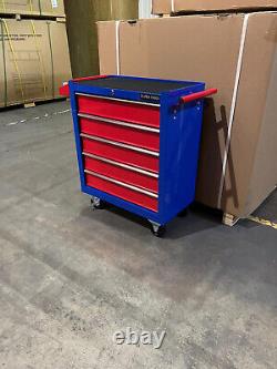 Boîte à outils à tiroirs roulante en acier bleu et rouge Us Pro Tools