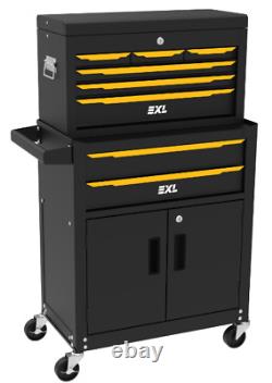 Boîte à outils avec armoire supérieure de rangement, coffre à roulettes, tiroir à billes 6 tiroirs, jaune