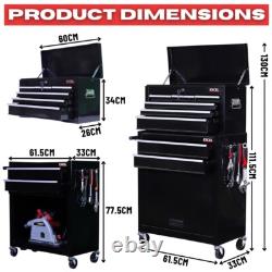 Boîte à outils portable à 8 tiroirs de 25 po, coffre supérieur, armoire de rangement pour garage, meuble à roulettes noir, neuf