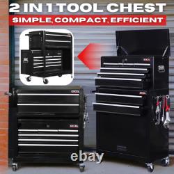 Boîte à outils portable à 8 tiroirs de 25 po, coffre supérieur, armoire de rangement pour garage, meuble à roulettes noir, neuf