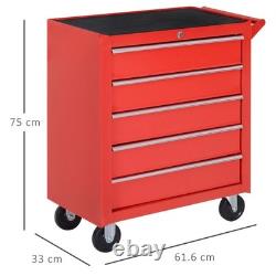 Boîte de rangement pour outils sur roulettes, 5 tiroirs, roues, atelier de garage, rouge