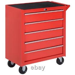 Boîte de rangement pour outils sur roulettes, 5 tiroirs, roues, atelier de garage, rouge