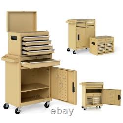 COSTWAY Coffre à outils roulant à 5 tiroirs, armoire de rangement à outils haute capacité, jaune