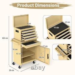 COSTWAY Coffre à outils roulant à 5 tiroirs, armoire de rangement à outils haute capacité, jaune