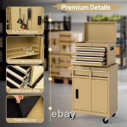 COSTWAY Coffre à outils roulant à 5 tiroirs, armoire de rangement à outils haute capacité, jaune