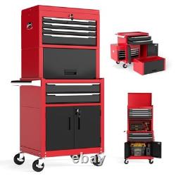 COSTWAY Coffre à outils roulant à 6 tiroirs 3 en 1 armoire de rangement pour outils robuste - rouge
