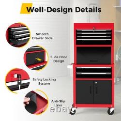 COSTWAY Coffre à outils roulant à 6 tiroirs 3 en 1 armoire de rangement pour outils robuste - rouge