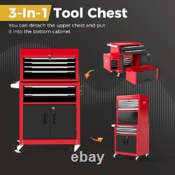 COSTWAY Coffre à outils roulant à 6 tiroirs 3 en 1 armoire de rangement pour outils robuste - rouge