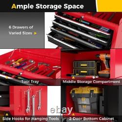 COSTWAY Coffre à outils roulant à 6 tiroirs 3 en 1 armoire de rangement pour outils robuste - rouge