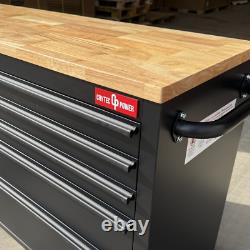 CRYTEC POWER Coffre à outils en acier inoxydable de 55 pouces avec 10 tiroirs et plateau en bois