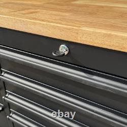 CRYTEC POWER Coffre à outils en acier inoxydable de 55 pouces avec 10 tiroirs et plateau en bois