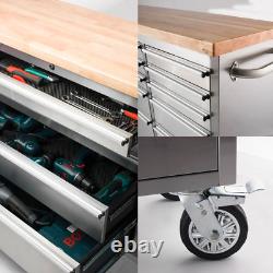 CRYTEC POWER Coffre à outils en acier inoxydable de 72 pouces avec 15 tiroirs et cabinet de travail