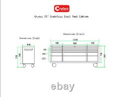 CRYTEC POWER Coffre à outils en acier inoxydable de 72 pouces avec 15 tiroirs et cabinet de travail