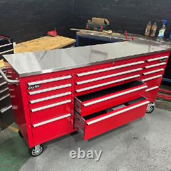 CRYTEC Pro Cab 72in Rouge Acier Inoxydable Tiroir Banc de Travail Boîte à Outils Coffre Cabinet