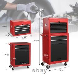 Cabinet à outils 6 tiroirs avec boîte verrouillable et crochets amovibles Rouge Noir