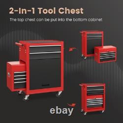 Cabinet à outils 6 tiroirs avec boîte verrouillable et crochets amovibles Rouge Noir