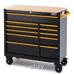 Cabinet à outils JCB Classic 42'' avec rouleau, 11 tiroirs, en acier, plateau en bois dur, cabine sur roues